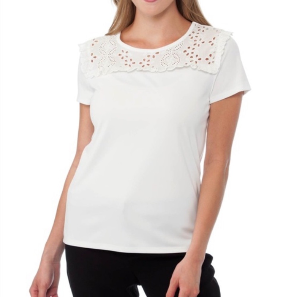 Karl Lagerfeld lace collar bib relaxed fit women’s white top Size Medium